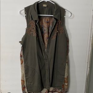 Brown/ Dark Green Chiffon Vest